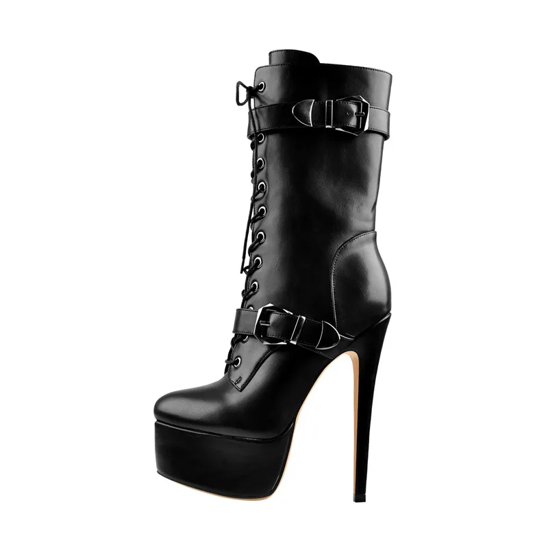 Onlymaker/женские ботильоны; модные ботинки на высоком тонком каблуке 4 см и платформе 15-16 см; ботинки с металлической пряжкой на шпильке - Цвет: PC8102B