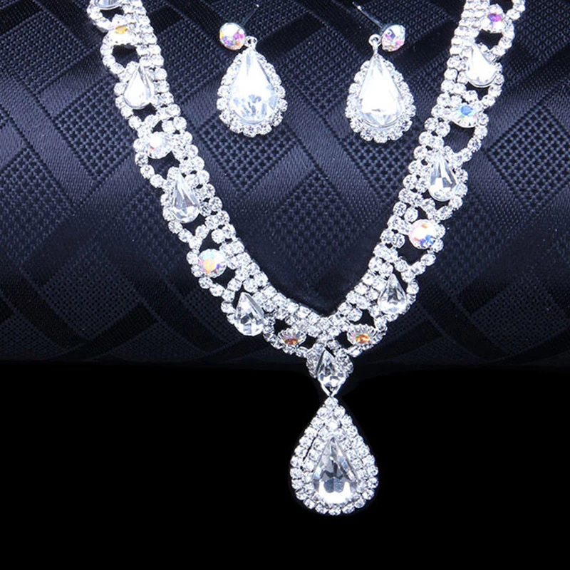 Baroque Rhinestone Crystal Water Drop Bridal Jewelry Sets Necklace Earrings for Bride Wedding Party Prom Gift | Украшения и