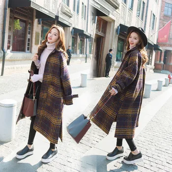

Office Lady Plaid Long Coat For Women Turn-down Collar Wool Coat And Jacket Single Breasted Women Clothes Nice