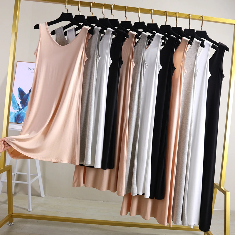 

Spring and Summer Women's Plus Size Dress Comfortable Soft Modal Sleeveless vest Solid Color Sling Loose Cotton Dress