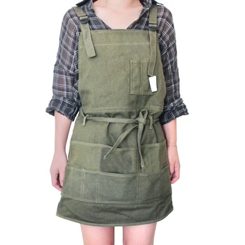 

Artist Canvas Apron with Pockets Painting Apron Painter Adjustable Neck Strap Waist Ties Gardening Waxed Aprons for Women Men Ad
