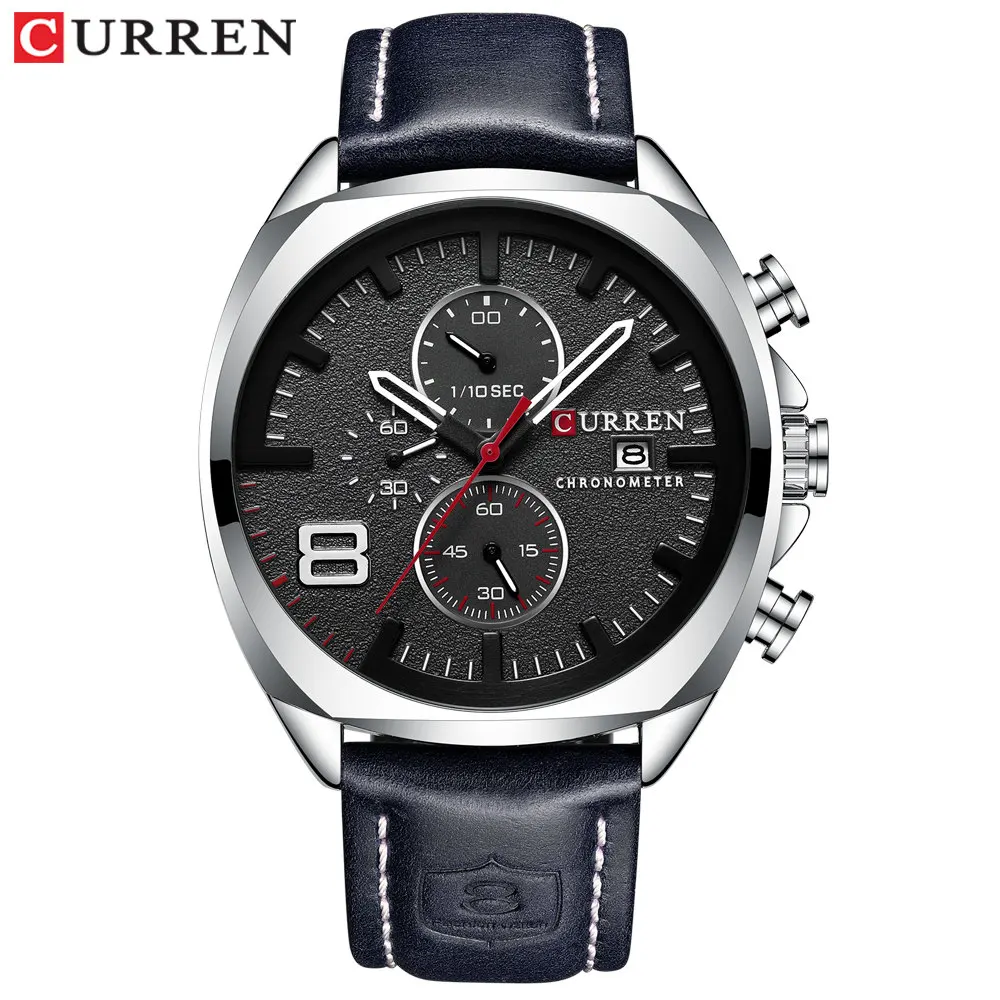 CURREN Мужские часы Топ бренд класса люкс военные аналоговые кварцевые часы спортивные наручные часы Relogio Masculino водонепроницаемые 30 м reloj hombre - Цвет: silver black watch