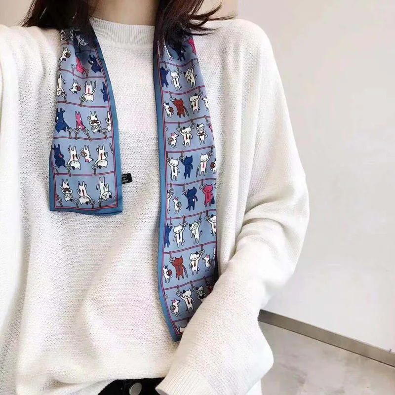 

Korean long small silk scarf spring, summer and autumn decoration small scarf Variety tie wrap silk scarf fashion streamer