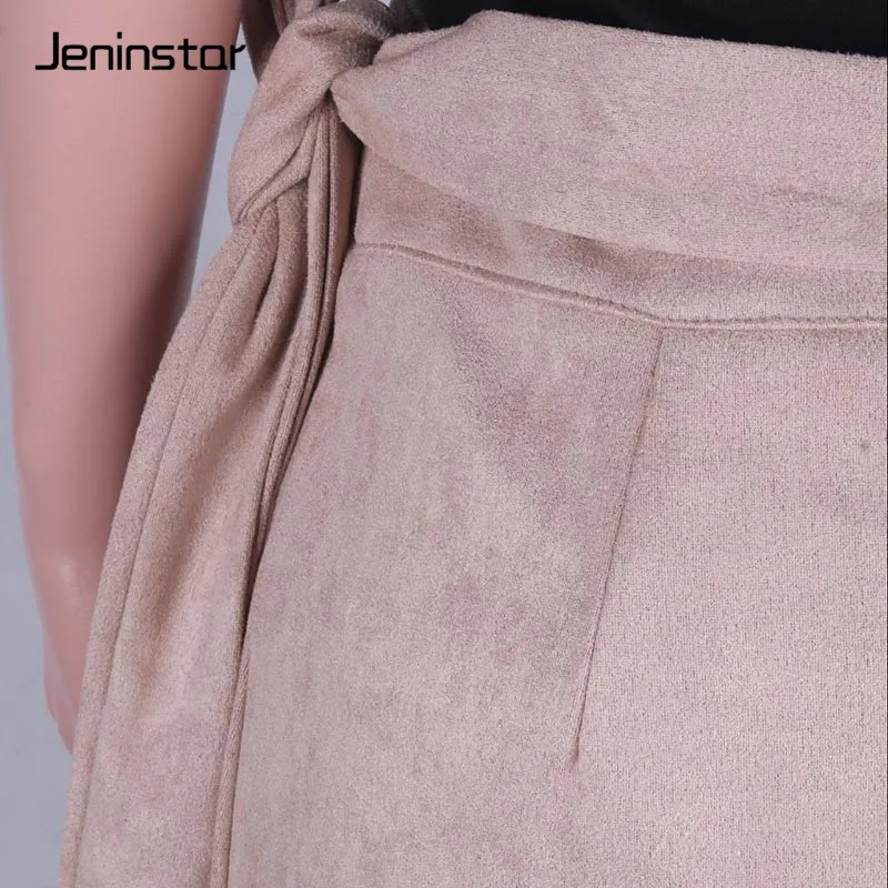 Jeninstar/женские юбки из замши с высокой талией, повседневные несимметричные официальные женские юбки, осенне-зимние юбки с разрезом