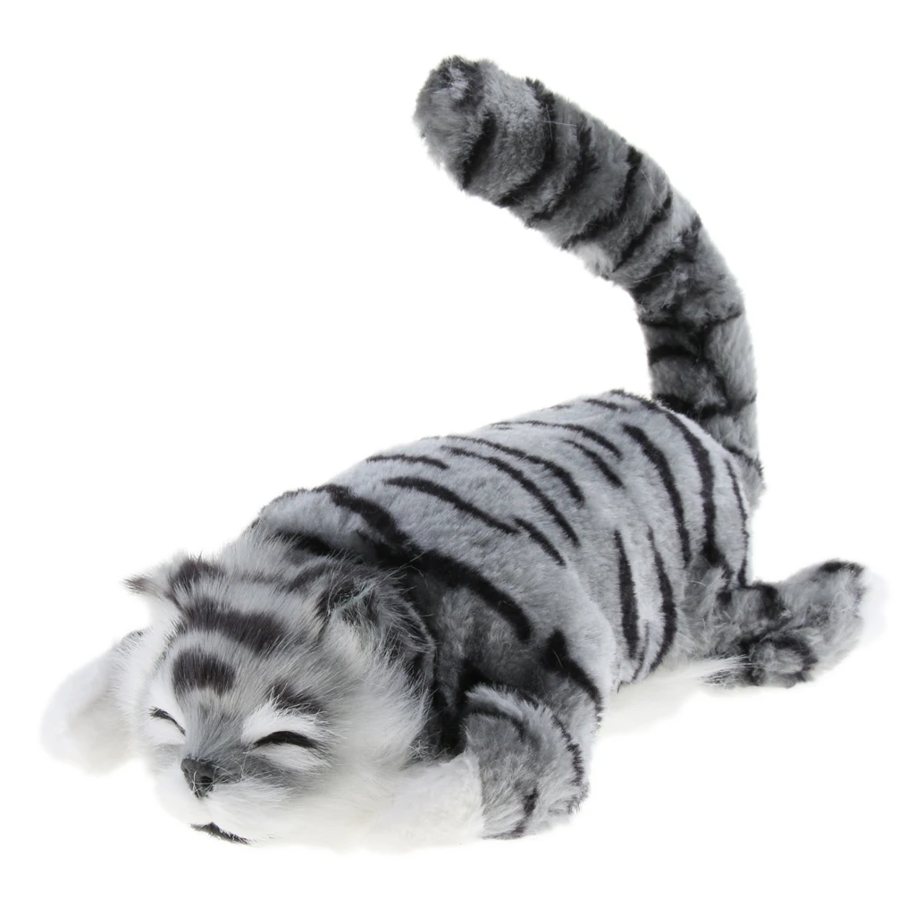 Electric Rolling Wagging Tail Cat Plush Stuffed Animal Pet Model Toy Home Decor