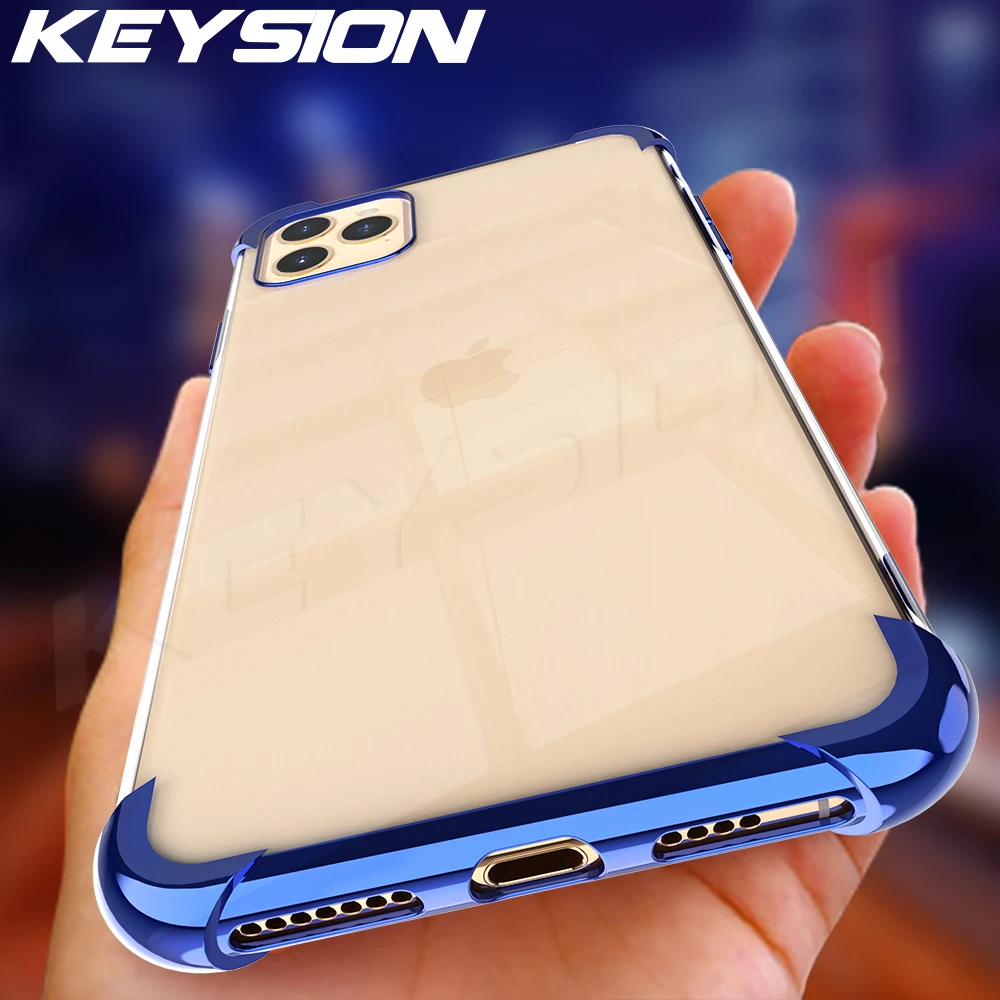 

KEYSION Plating Air-bag Shockproof Case for iPhone 11 11 Pro Max Anti-knock Clear Back Phone Cover for iPhone11 11 Pro New Coque