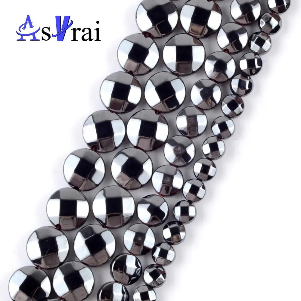 

Natural Color Hematite Stone Faceted Round Pie Shape Beads For Jewelry Making 4/6/8mm Space Beads Diy Handmade Bracelets 15"