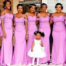 Off The Shoulder Satin Mermaid Long Bridesmaid Dresses Lace Appliques Formal Party Wedding Guest Maid Of Honor Dresses