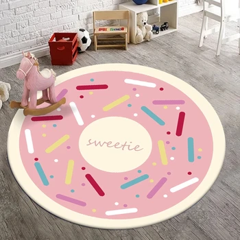 

Cartoon Donut Kids Round Carpet and Rug For Living Room Girl Bedroom Bedside Pink Tapete Circle Children Play Non-slip Floor Mat
