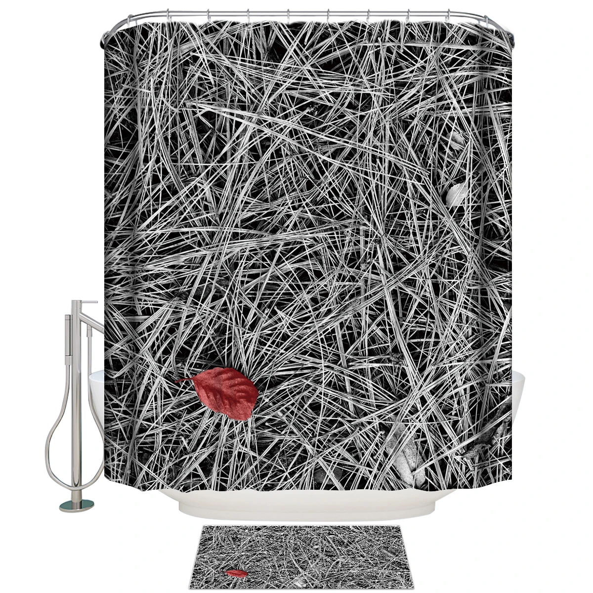 Red Leaves On A Black And White Background Shower Curtain Set Bathroom Decor Shower Curtains Aliexpress