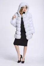  Savabien 2019 Winter Thick Warm Hooded Luxury Faux Fox Fur Coat Furry Soft Elegant Ladies Faux Fur Jacket Black Furs Streetwear 