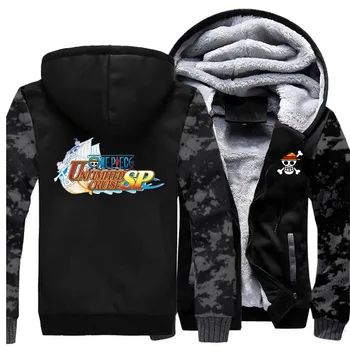 

One Piece Unlimited Cruise Japan Anime Camo Hoodies Mens Jacket Winter Warm Zipper Coat Camouflage Fleece Bodywarmer Sweatshirt