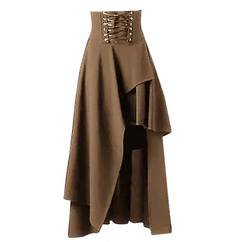 

CHAMSGEND Women Skirt Medieval Retro Solid Gothic Court Lace Ruffled Multilayer Summer Lolita Punk Skirts Faldas Largas Mujer