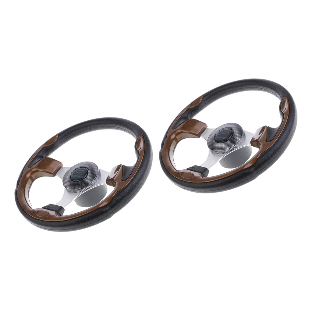 2pcs 320mm Steering Wheel - Marine Grade 3 Spokes, Marine Boat Yacht Accessories, Weatherproof, Brown