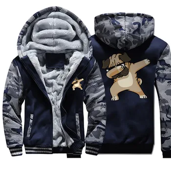 

Funny Cartoon Animal Dog Dabbing Pug Camo Hoodies Sweatshirt Tracksui Men Winter Fleece Thicken Jacket Sweatshirt Sportswear