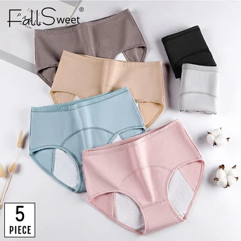 

FallSweet 5 pcs / pack !Women Period Panties Sexy Leak Proof Menstrual Briefs Woman Underwear Cotton Plus Size Panties