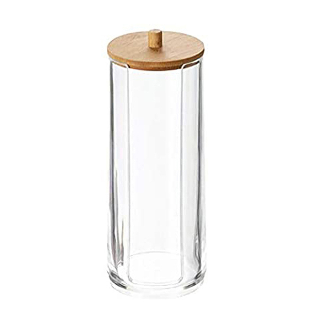 Swab Storage Bamboo Cover Acrylic Round Container Cotton Puff Storage Box Makeup Remover Box Makeup Storage Organizer