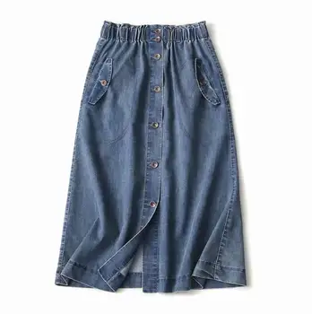 

2020 autumn vintage denim Skirts Women Elastic Waist Loose Casual A-Line Skirts Jeans Saia Faldas r1683