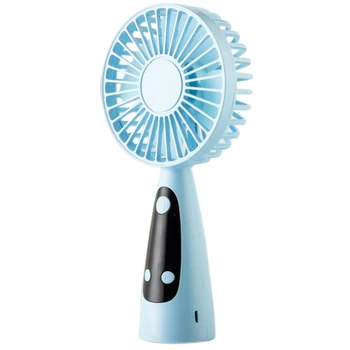 

Clock Alarm Clock Handheld Fan Wind Chime Desktop Usb Charging Fan Mini Portable Small Fan-Blue