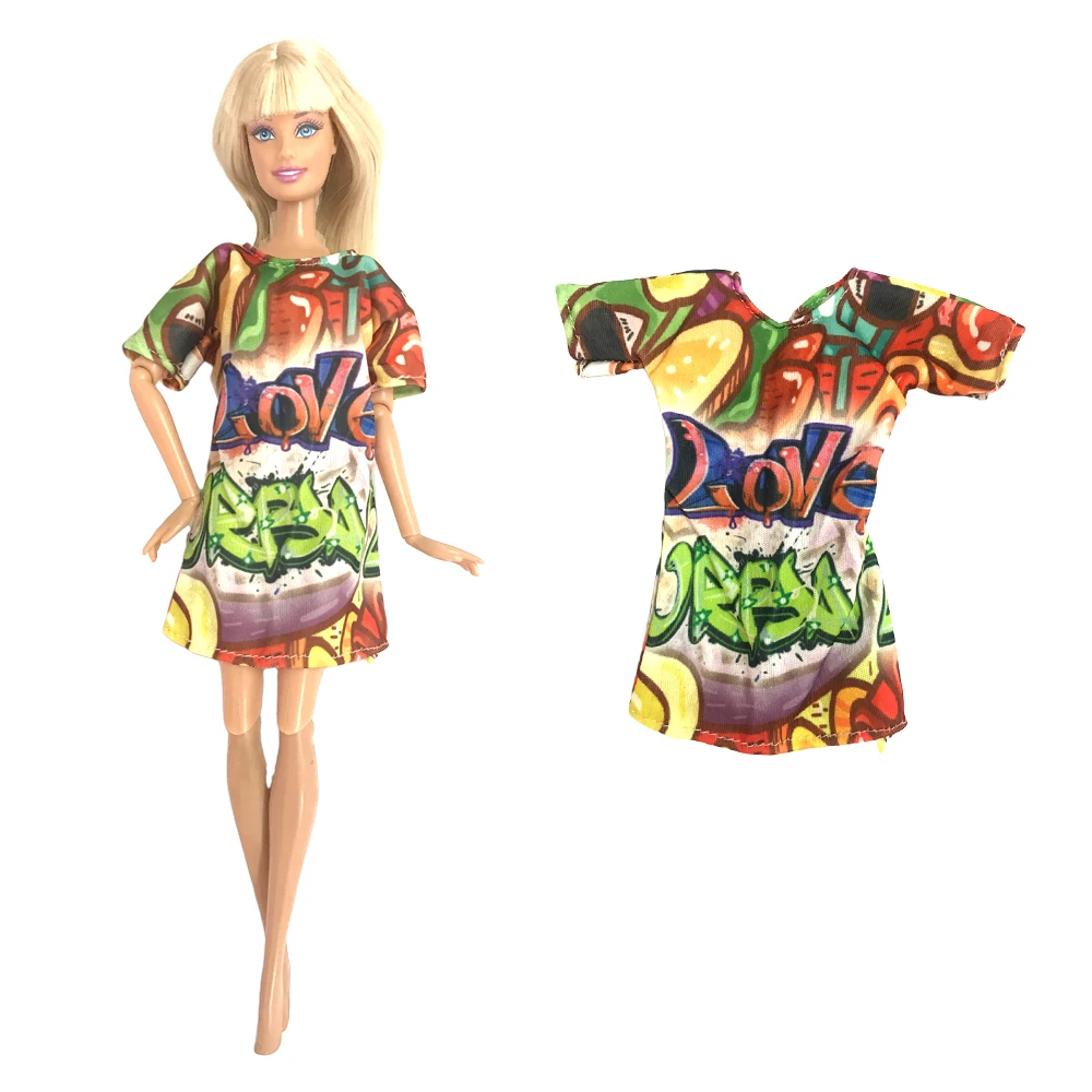 

1 комплект, искусственная кожа, буквы, повседневная короткая рубашка, женское платье, аксессуары для кукол Барби