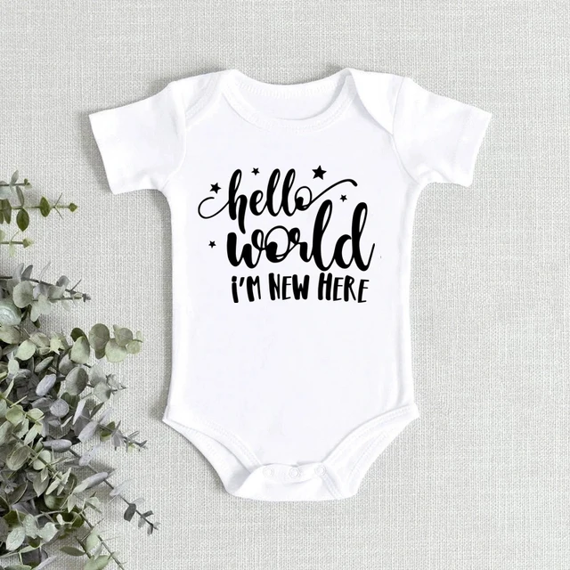 Cute Letters Hello World I'm New Here Cotton Baby Bodysuit Short Sleeve