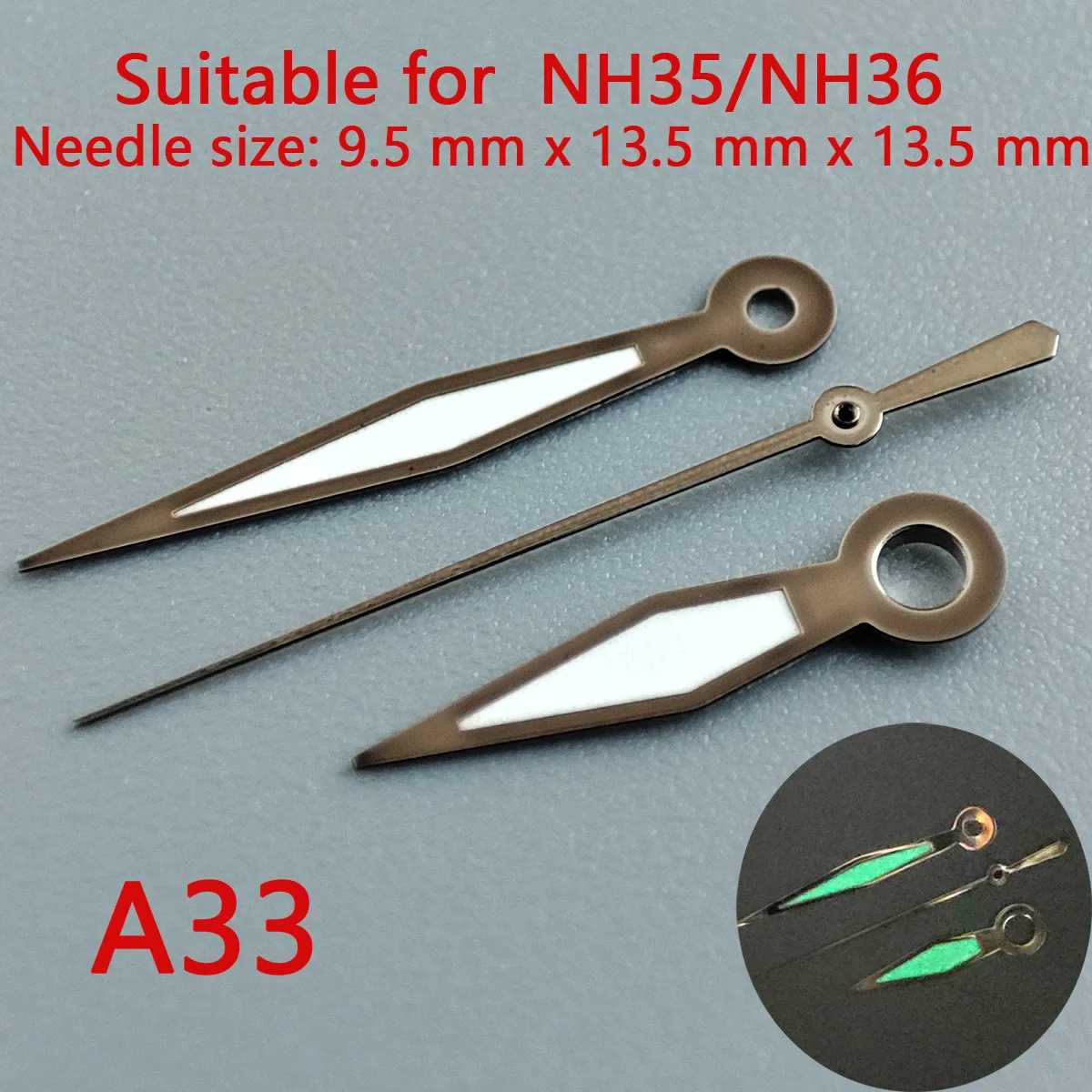 Luminous Green & Silver Watch Hands Set with Seconds Pointer