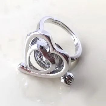 

{Ring Cage} 18kgp Heart Love Ring Can Open to Put Bead, Rhodium Plated Adjustable Ring Size Locket Rings 100pcs/lot