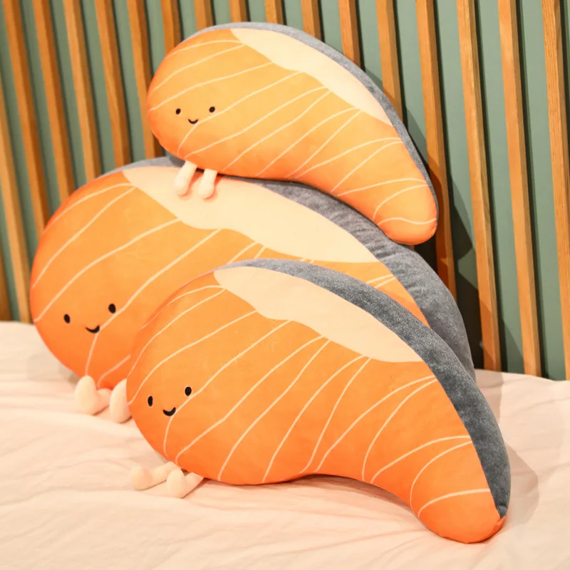 50/65/80cm Funny Salmon Fillet Plush Pillow Simulation Salmon