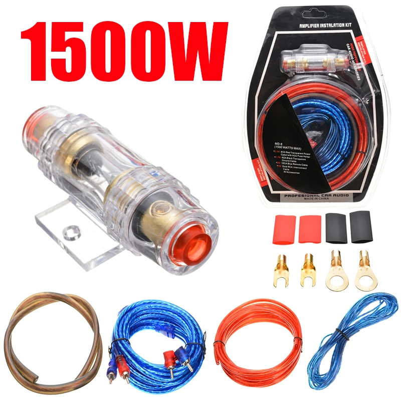 Kit de cables de Audio para coche, amplificador portátil de calibre 10, RCA, subwoofer, Cable de alimentación 60A, soporte de fusible AGU|Alambres y cables| - AliExpress