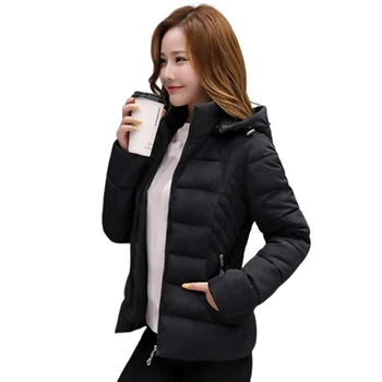 

2019 Winter Women Short Jacket Hood Women Parka Female Large Size Stand-Up Collar Coat Plus Size Cotton Down Jackets Slim
