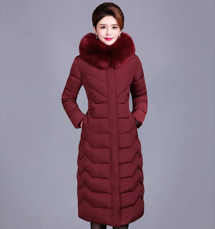 Большие размеры, XL-6XL, зимние парки, женская утепленная пуховая куртка с капюшоном, средней длины, женские теплые пальто с меховым воротником, G547 - Цвет: Jujube red