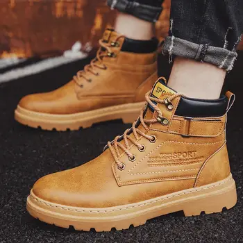 

Ankle boots men shoes 2020 fashion solid winter boots men sneakers casual shoes men boots lace-up round toe man shoes plus size