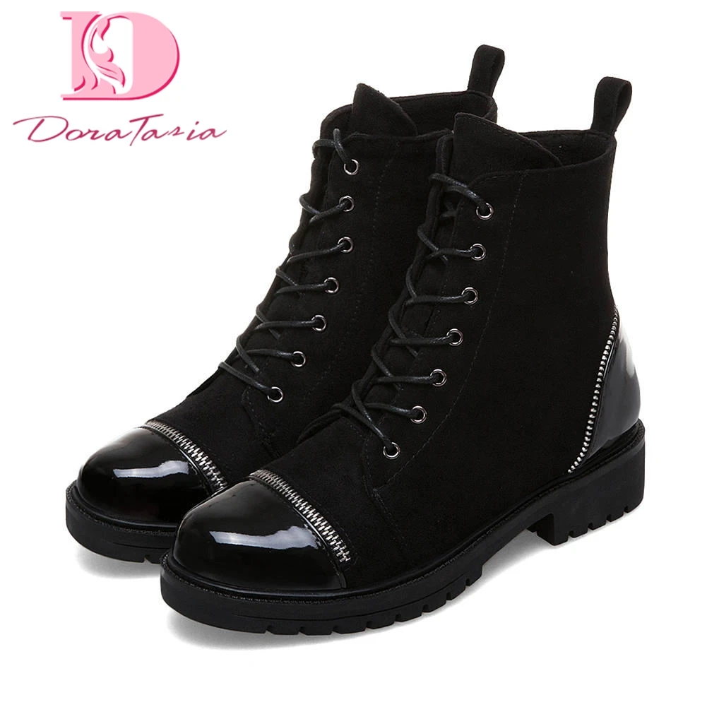 

Doratasia women's Brand Designer Big Size 43 High Quality Shoes Woman Boots Motorcycles Female Shoes lace ups Ankle Boots