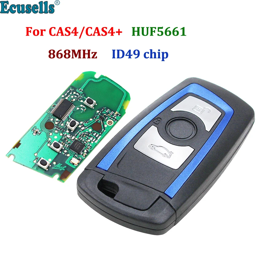 

3 Buttons keyless Remote Key 868MHz HUF5661 For BMW 5 7 F Series F30 X5 X6 E39 CAS4 CAS4+ with ID49 chip Blue with insert key