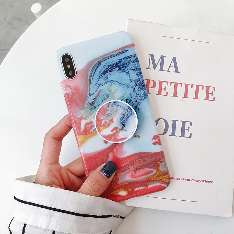 Для iPhone 11 Pro Max X XS XR XS MAX 6S 6 7 8 Plus Мягкий мраморный Ультратонкий силиконовый чехол из ТПУ с подставкой для телефона