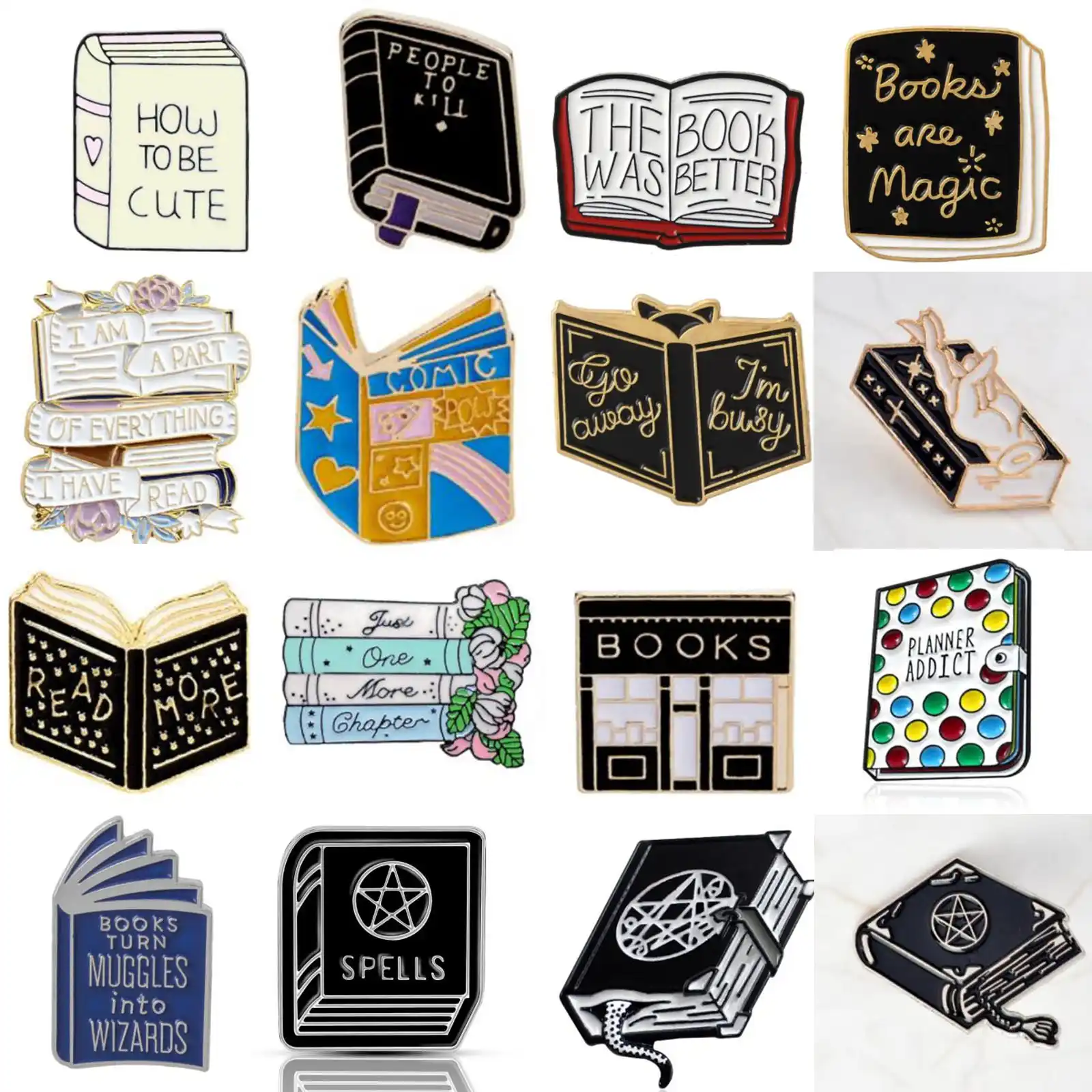 WKOUD брошь "книга" Волшебная книга ведьмы Ежик чтение Магический кристалл планировщик наркоман цветок ленты эмалированные шпильки для учебы ...