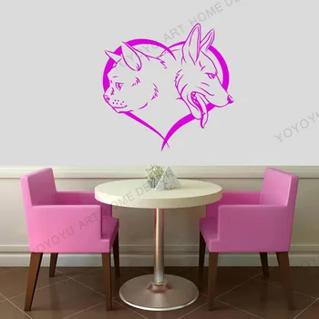 

Warm Wall Vinyl Decal Dog Cat Pets Love Heart Ornament Abstract Pets Snout to Snout Modern Home Sticker Bedroom Wallpaper rb438