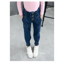 Детская одежда, брюки для девочек, джинсы с высокой талией, брюки с начесом, новинка, весна, осень, зима, для детей 2-7 лет