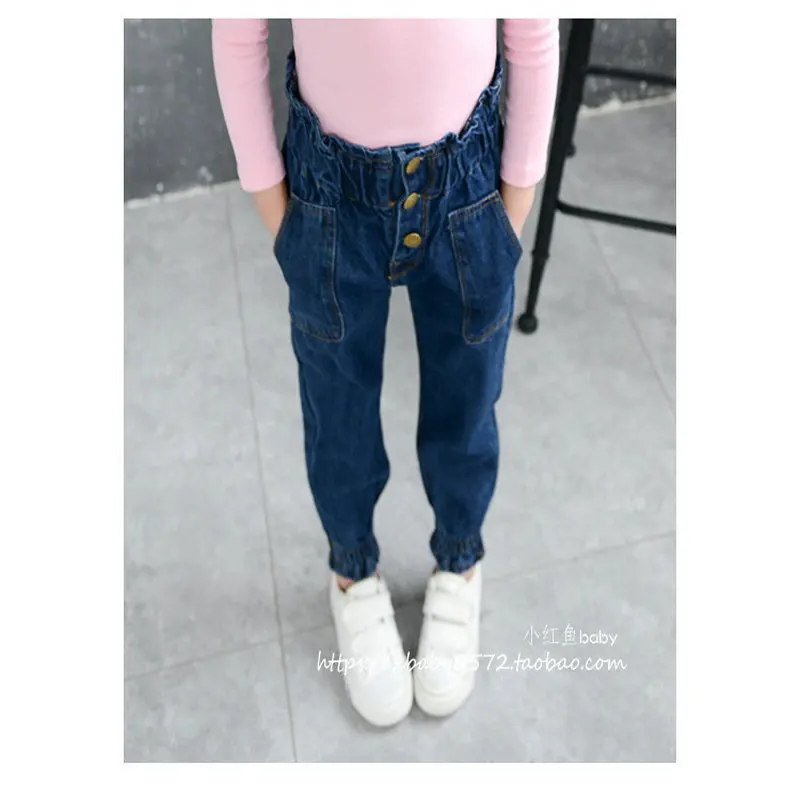

Childrenswear Girls Pants Brushed And Thick High-waisted Beam Leg Jeans Trousers 2019 Spring Autumn Winter New 2-7-Year-Old