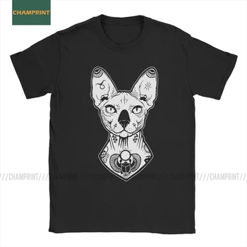 

Sphynx Tattooed T Shirts Men's 100% Cotton Vintage T-Shirt Canadian Hairless Cat Animal Pet Cute Tee Short Sleeve Tops Plus Size