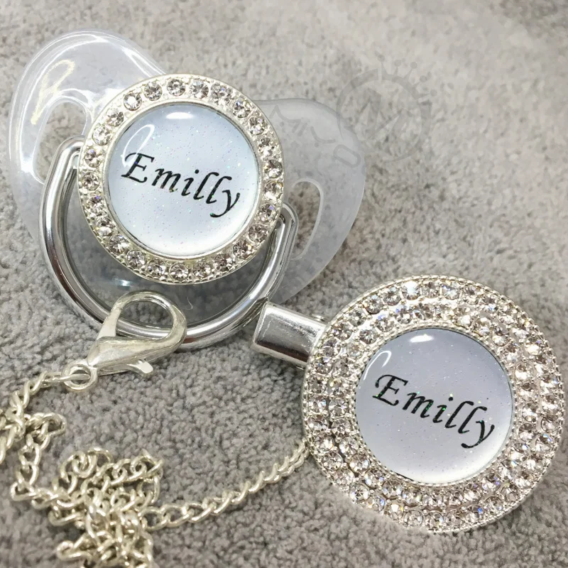 Big Deal Bling Pacifier MIYOCAR Name-Photo Dummy Custom Silver Clear Any-Glitter Bpa-Free And oRKdm8yYQ