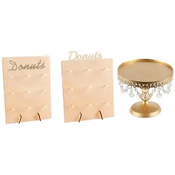 

2Pcs Wooden Donut Stand Donut Party Decoration & 1pcs Gold Mirror Wedding Dessert Tray Cake Stand