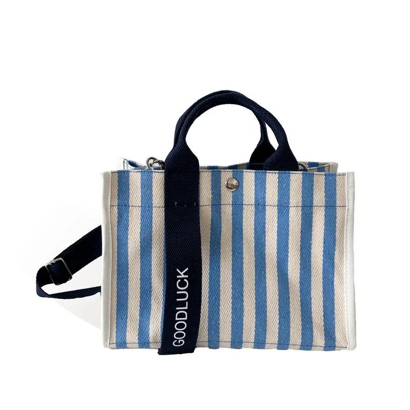 

Women South Korea Simple Canvas Bag Ins Fresh Striped Shoulder Bag Ladies Portable Crossbody Bag Small Handbag