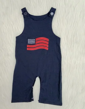 

2020 Baby Boys Independence Day Wear Sleeveless Romper Toddler July 4th Navy Cotton Flag Embroidery Kids Jumpsuit Clothes