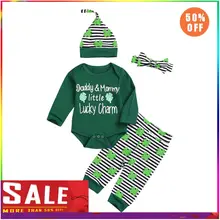 Одежда для новорожденных для мальчиков и девочек с надписью комбинезон, штаны комплект-символа Дня Святого Патрика джемпер зеленого цвета
