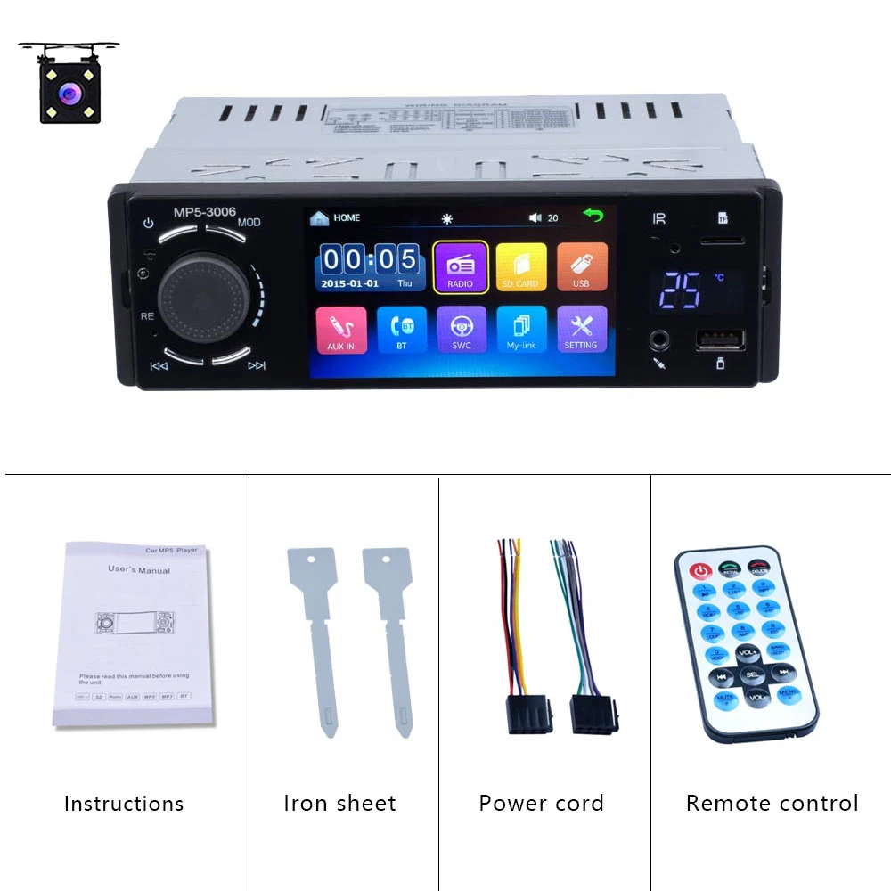 with 4 led camera Camecho автомобильное радио Авторадио 1 Din FM Bluetooth USB Авто Аудио Стерео 12 В в-тире Зеркало Ссылка автомобиля MP3 видео мультимедийный плеер - Цвет: with 4 led camera