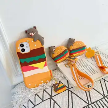 

Hamburger Bear For AirPods 1 2 Pro Case 3D Pendant Box Cute Cartoon Soft Silicon Wireless Bluetooth Earphone Cover Accessories