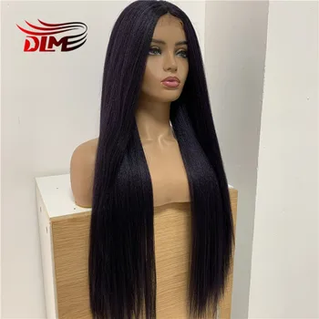 

DLME Purple Ombre Synthetic Lace Front Wig Yaki Straight Glueless Heat Resistant Fiber Daily Wearing Wigs Light Yaki wig