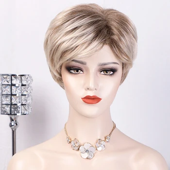 

AISI QUEENS Synthetic Wigs Ombre Short Cut Straight Partial Synthetic Women's Wigs Natural Hairline Full Wigs for Party Daily