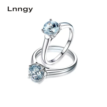 

Lnngy Blue Topaz Ring 925 Sterling Silver Solitaire Ring Light Blue Natural Topaz 0.8 Carat Round Cut Engagement Women Ring